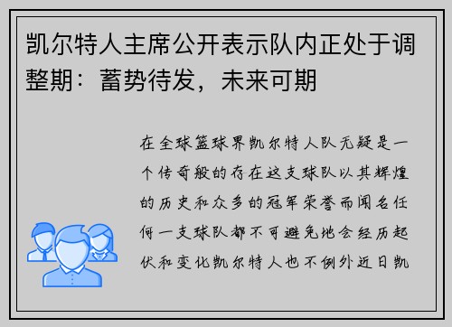 凯尔特人主席公开表示队内正处于调整期：蓄势待发，未来可期